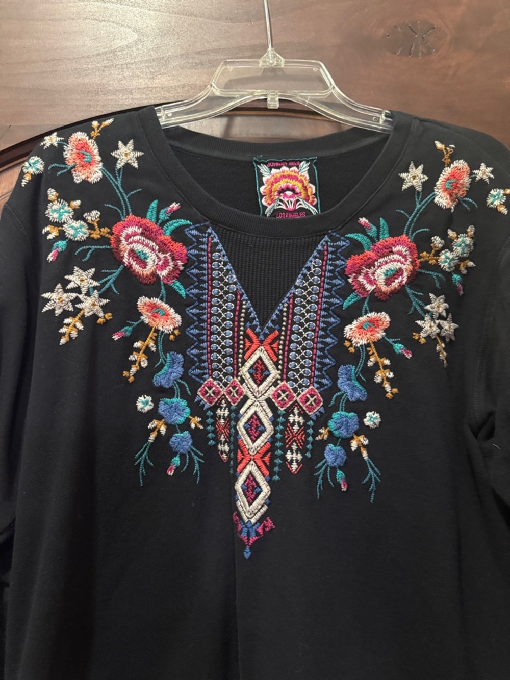Johnny Was Black Embroidered Floral & Geometric Sweatshirt - Picture 2 of 6